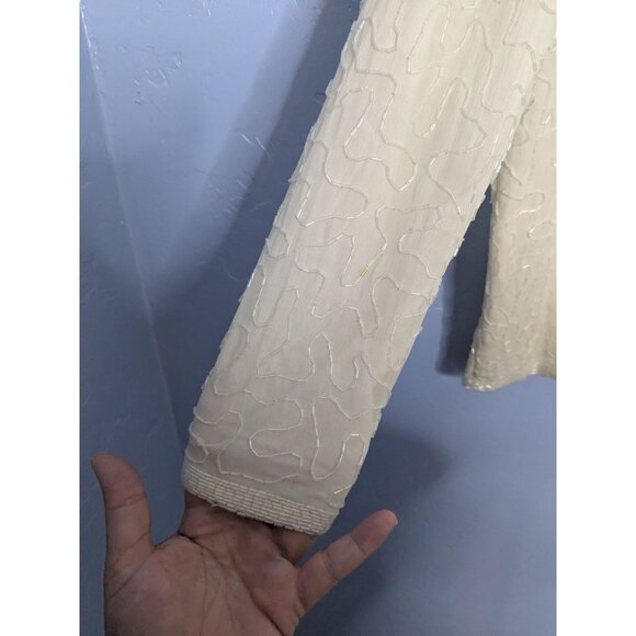 Adrian Papier Womens Ivory Beaded Silk Jacket 24 sz PS Evening - Picture 7 of 16